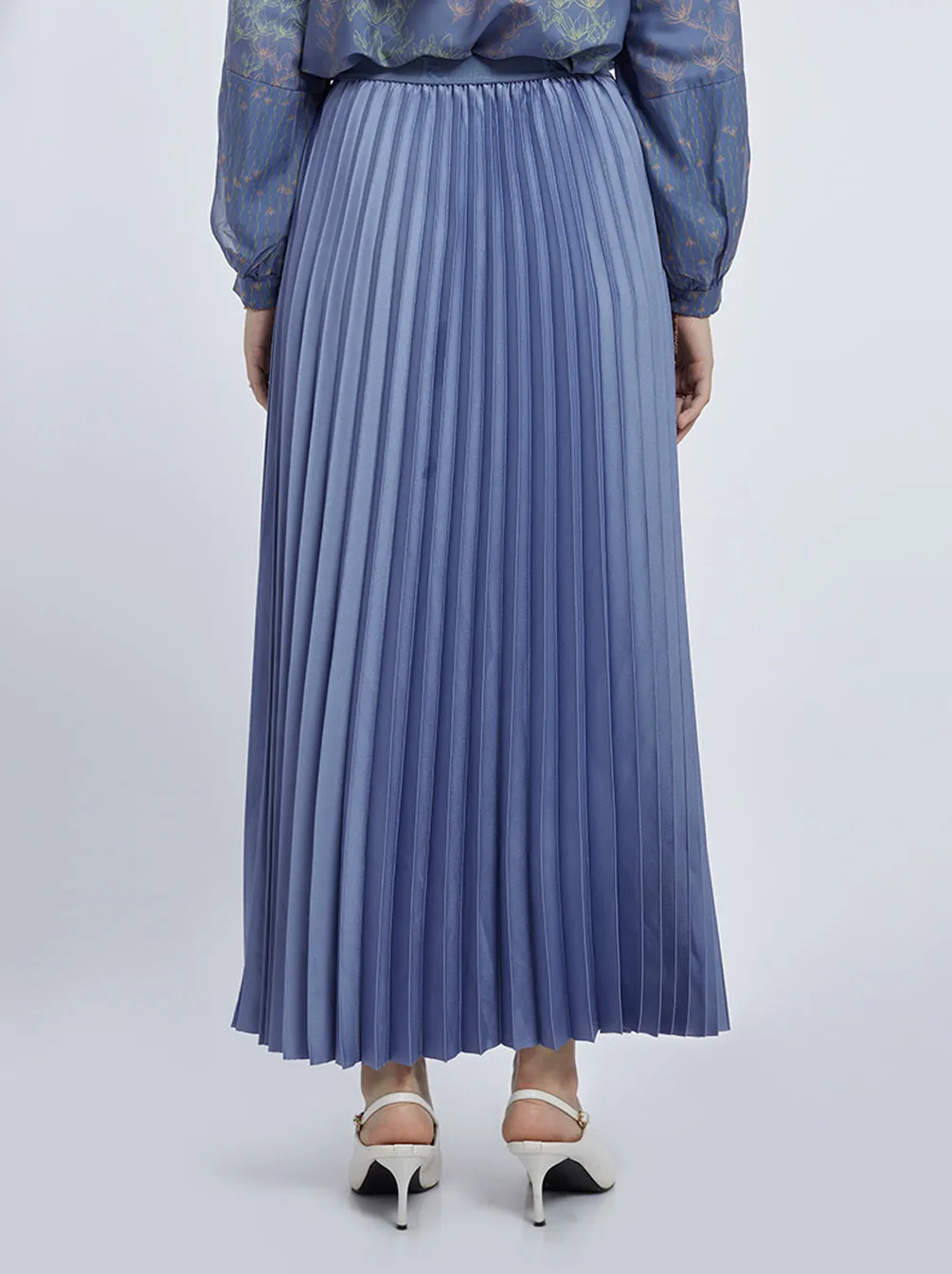 SATIN PLEATED SKIRT PLAIN ICE BLUE