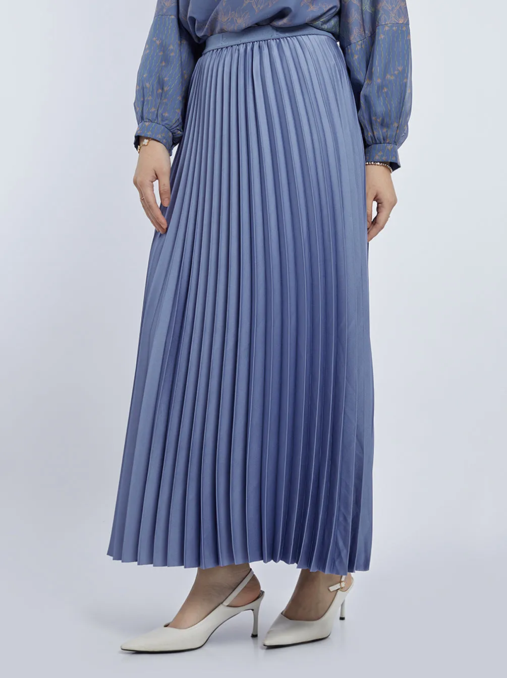 SATIN PLEATED SKIRT PLAIN ICE BLUE