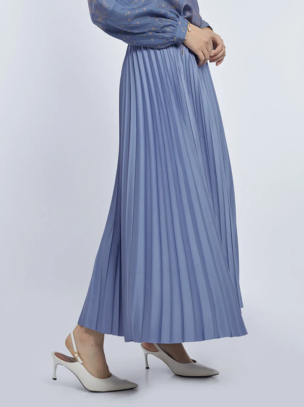 SATIN PLEATED SKIRT PLAIN ICE BLUE