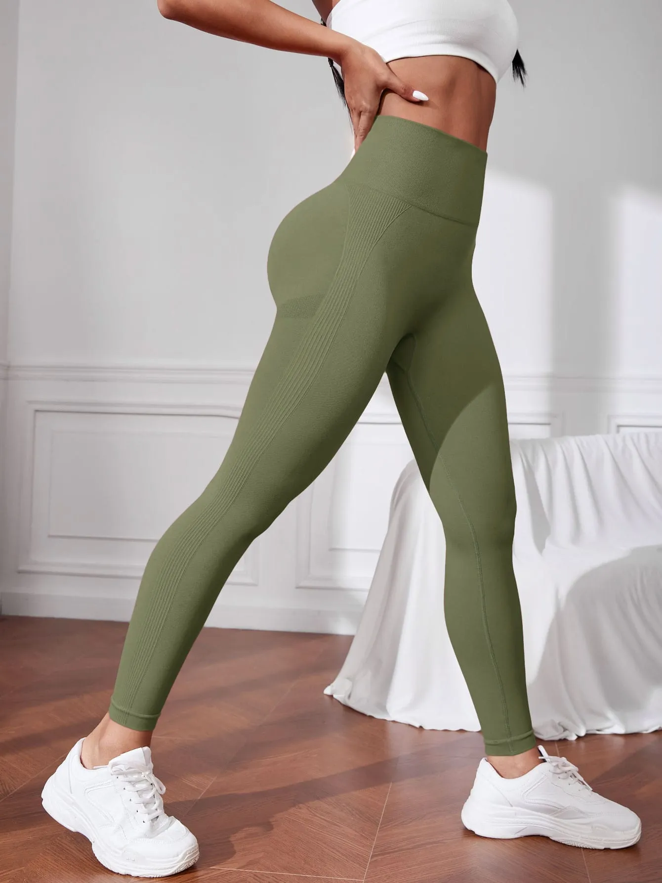 Seamless High Stretch Tummy Control Training Tights With Wide Waistband Yoga Leggings