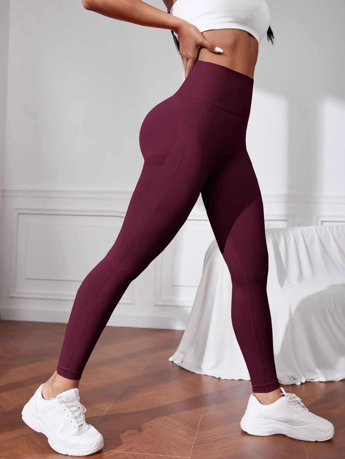 Seamless High Stretch Tummy Control Training Tights With Wide Waistband Yoga Leggings