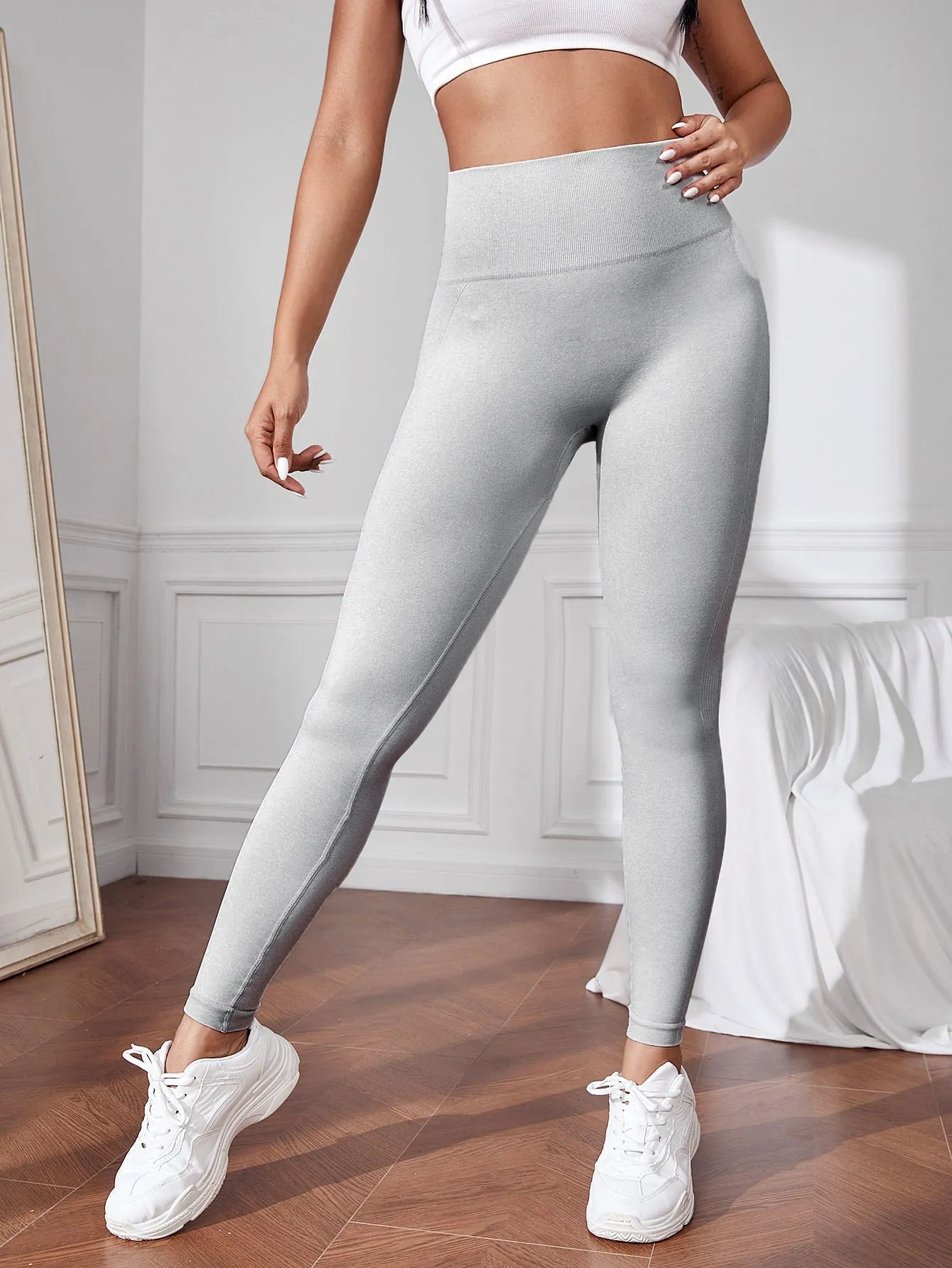 Seamless High Stretch Tummy Control Training Tights With Wide Waistband Yoga Leggings