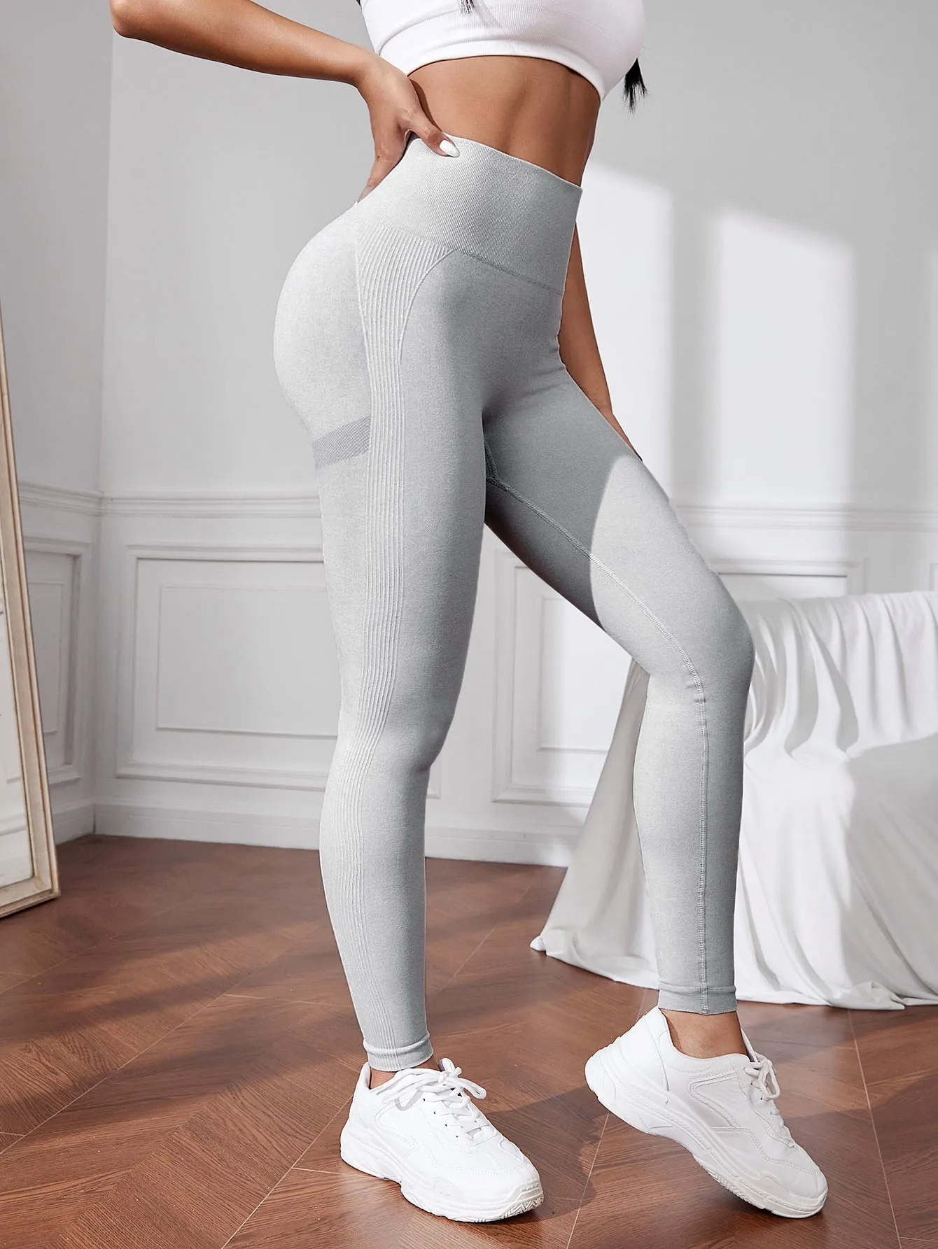 Seamless High Stretch Tummy Control Training Tights With Wide Waistband Yoga Leggings