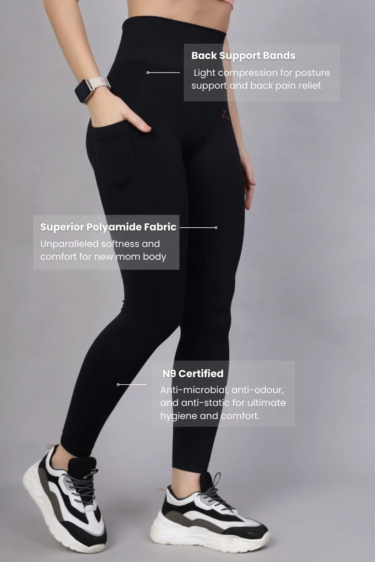 Seamless High Waisted Tummy Compression Black Postpartum Leggings