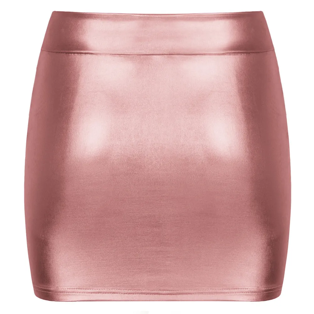 Shiny Metallic Bodycon Bandage Pencil Skirt Mini Skirt