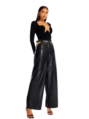 Side Buckle Hollow Out Leather Pants