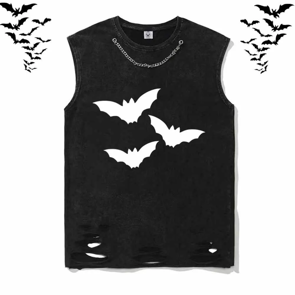 Simple Three Bat Halloween Vintage Washed Vest