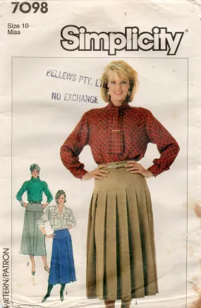 Simplicity 7098 Womens Pleated Yoked Skirts 1980s Vintage Sewing Pattern Size 10 UNCUT Factory Folded