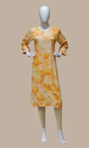 Soft Peach Printed Kurti Top