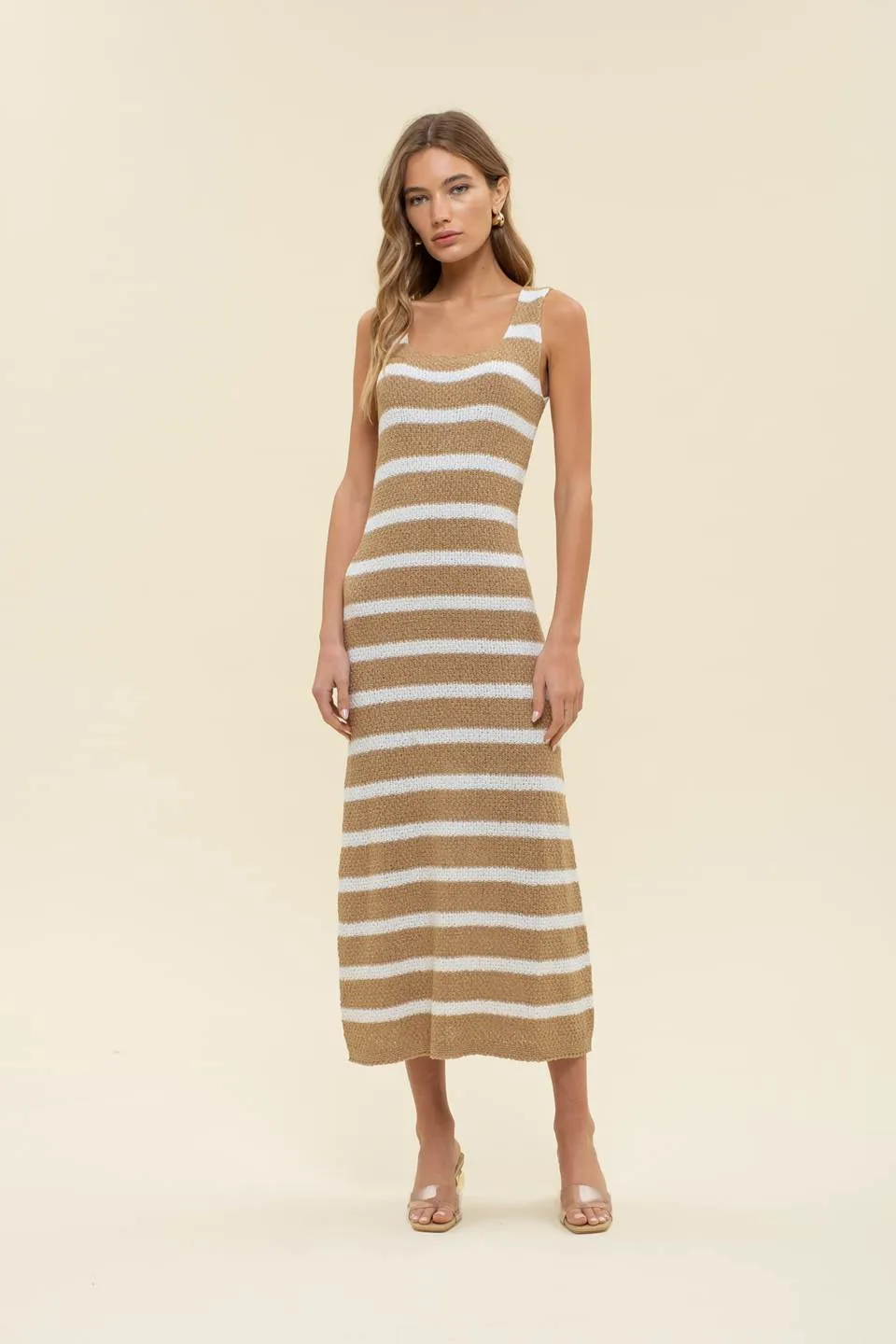 STRIPE SLEEVELESS SWEATER KNIT MIDI DRESS