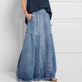 Suzie - Elegant Long Denim Skirt with Elasticated Waist