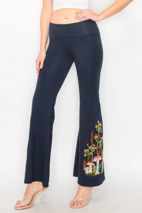 T-Party Mushroom Embroidered Yoga Pants - Navy