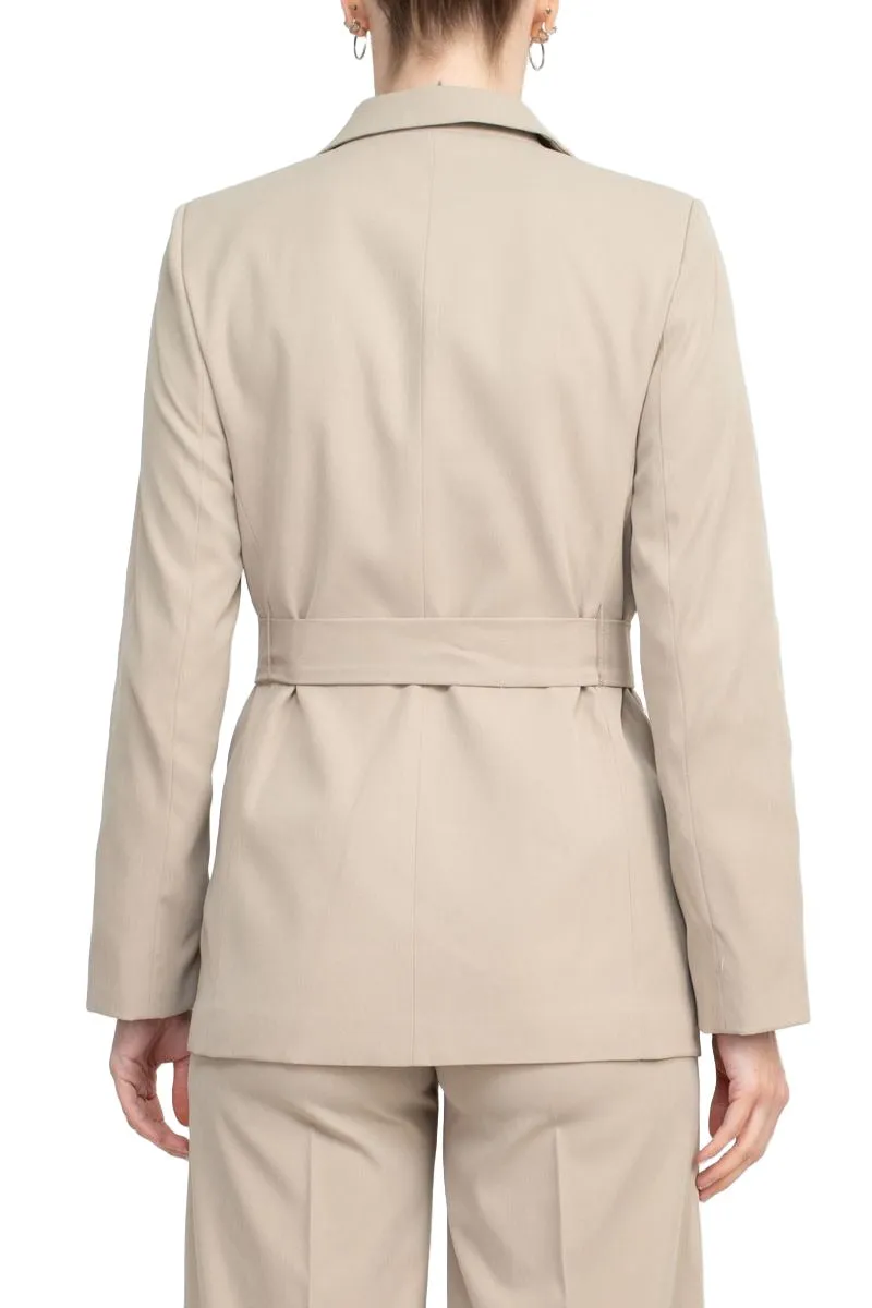 Tahari ASL Shawl Collar Long Sleeves 2 Button Self Waist Tie Jacket With Matching Crepe Pants