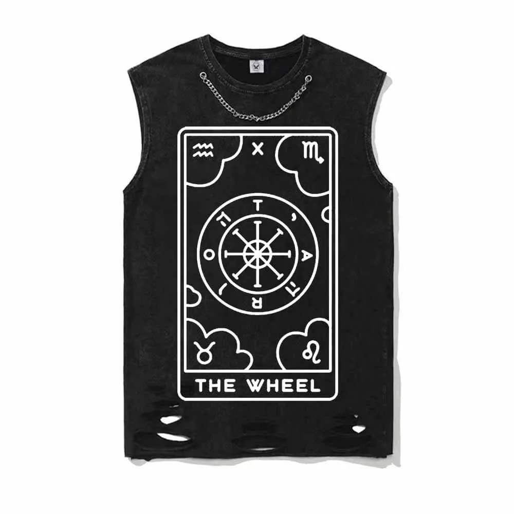 Tarot Card The Wheel Vintage Washed Vest Top