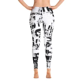 Traffic Jam Grunge Print Black and White Leggings