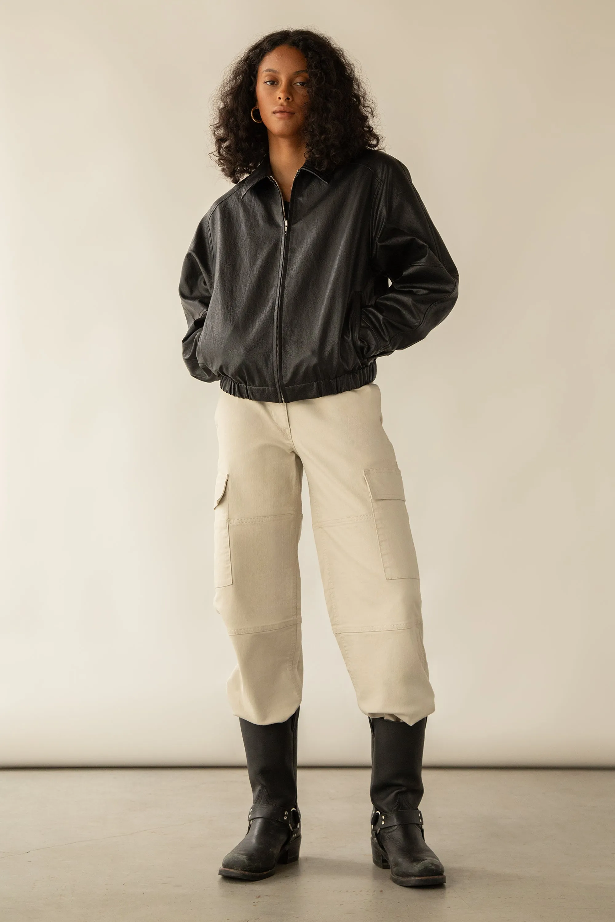 TWILL WIDE LEG CARGO PANT WITH SHOCK CORD