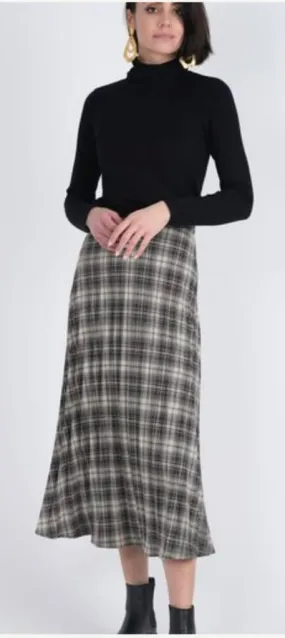 VIVID PLAID PLEATED SKIRT BROWN/GREY