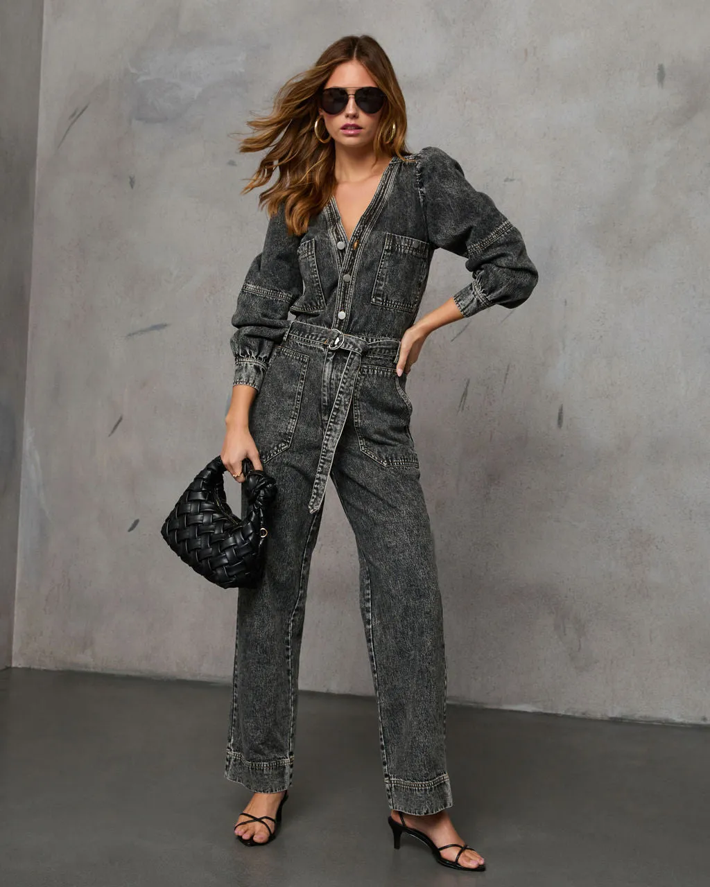 Westward Trails Belted Denim Jumpsuit