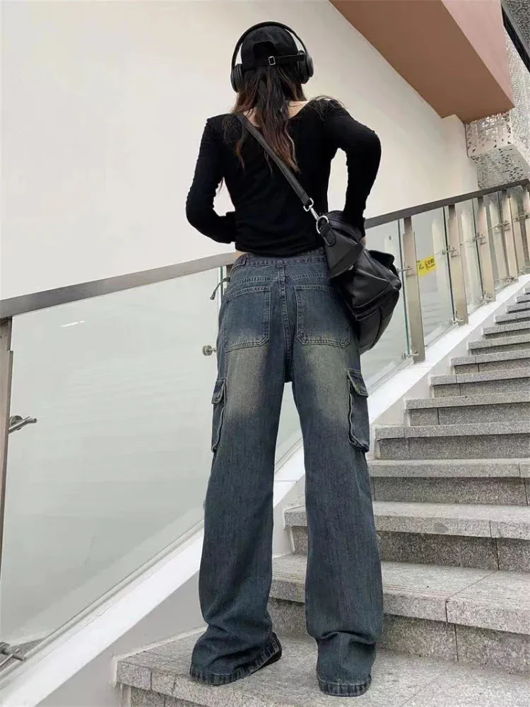 Wide Leg Cargo Y2k Pants High Waist Vintage Oversize Trousers Streetwear Pants