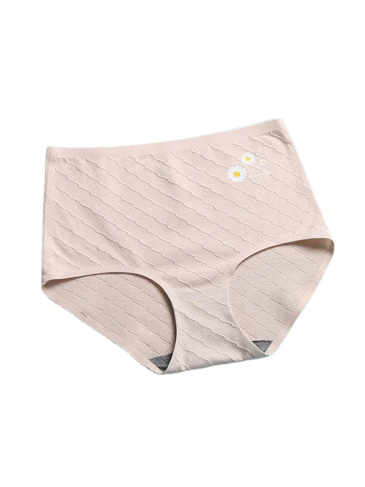 Women Daisy Print Textured Graphene Antibacterial Cotton Cozy High Waist Panties