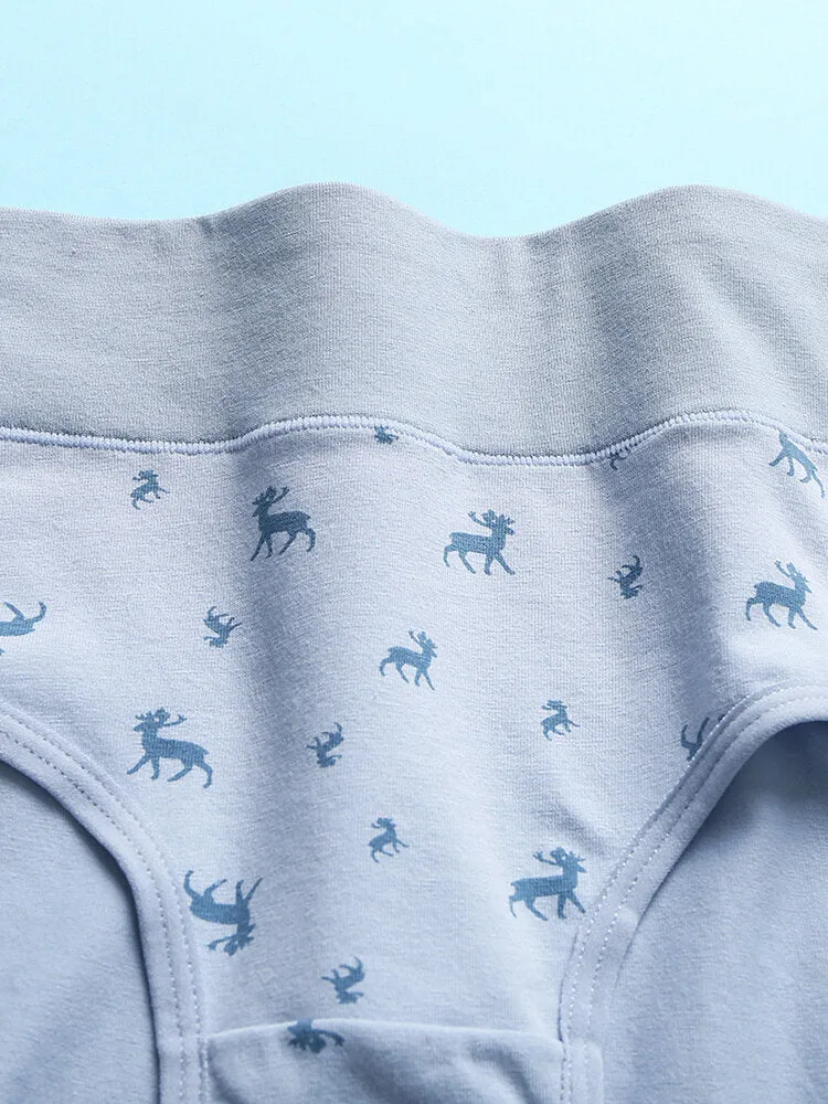 Women Deer Pinstripe Printed Cotton Wide Waistband Stretch High Waist Panties