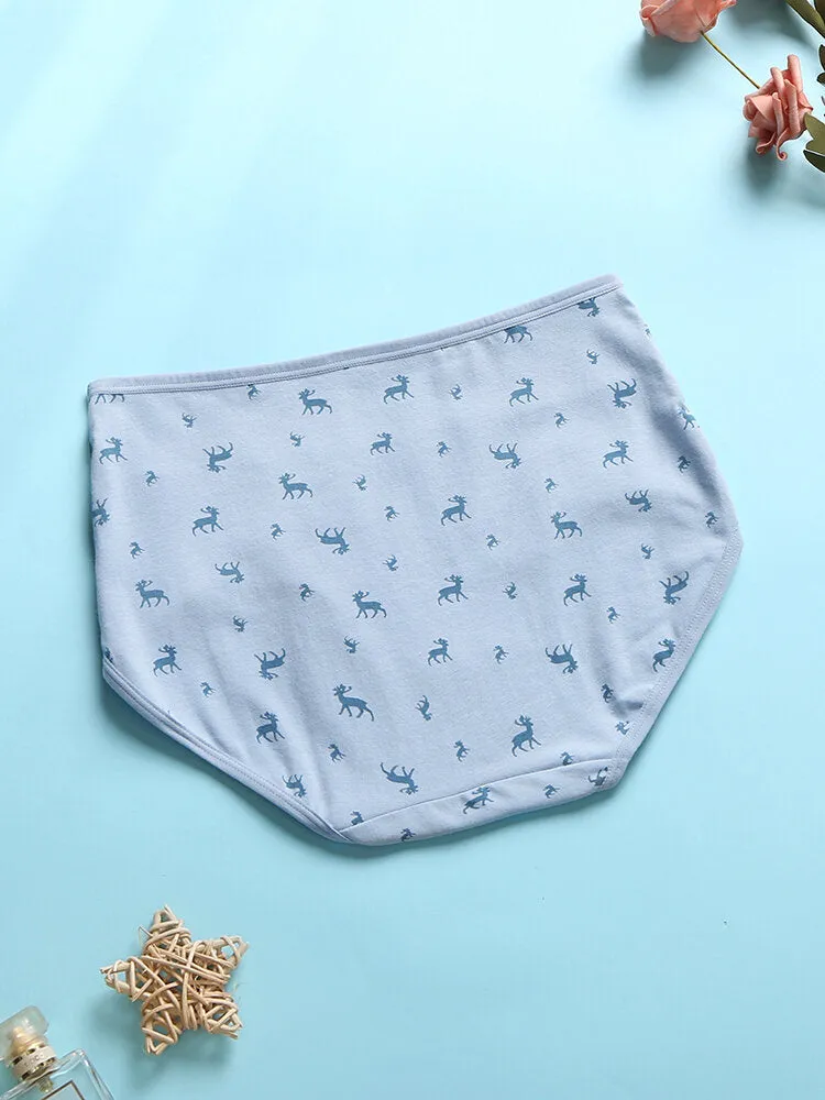 Women Deer Pinstripe Printed Cotton Wide Waistband Stretch High Waist Panties