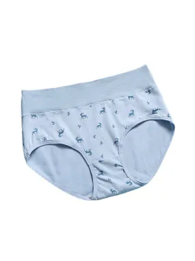 Women Deer Pinstripe Printed Cotton Wide Waistband Stretch High Waist Panties