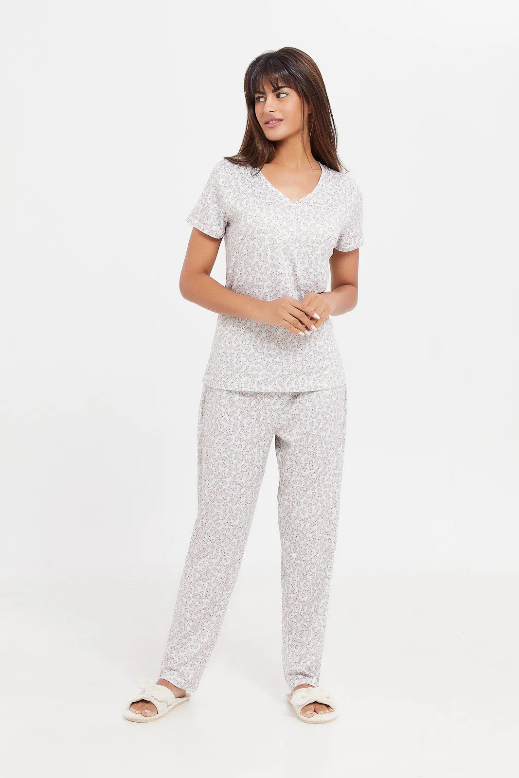 Women grey Printed Pyjama Set (2 Piece)