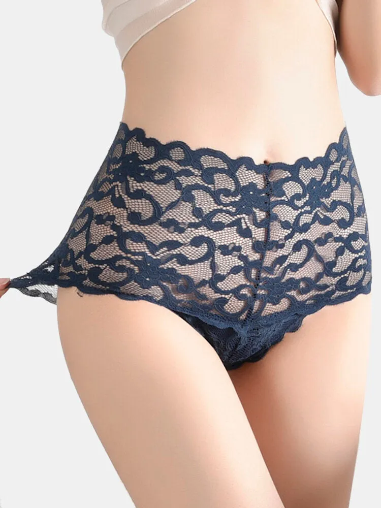 Women Lace See Through High Waist Thin Lingerie Seamless Panties