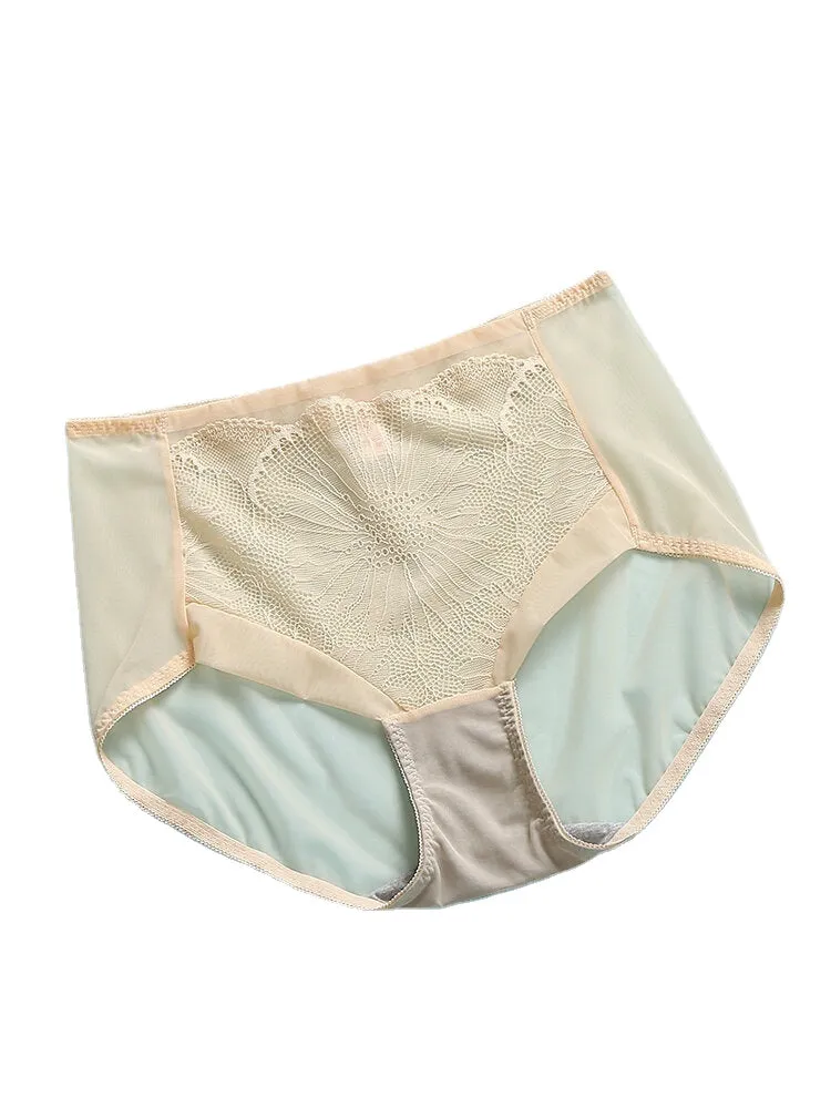 Women Mesh See Through Breathable Cozy Solid Color Thin High Waist Panties