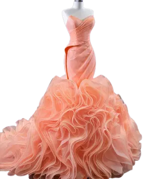 women wedding bridal  Peach Sweetheart Sleeveless Elegant Dress