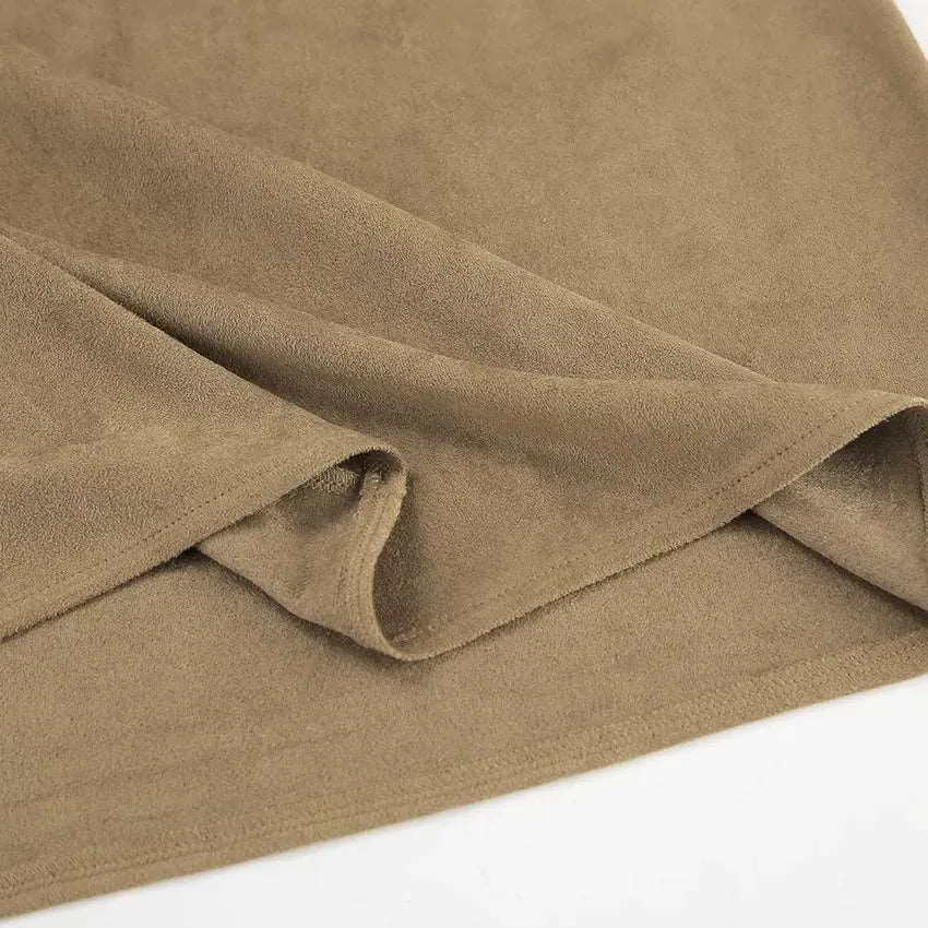 Women's Elegant Khaki High Waist Straight Long Suede Skirt