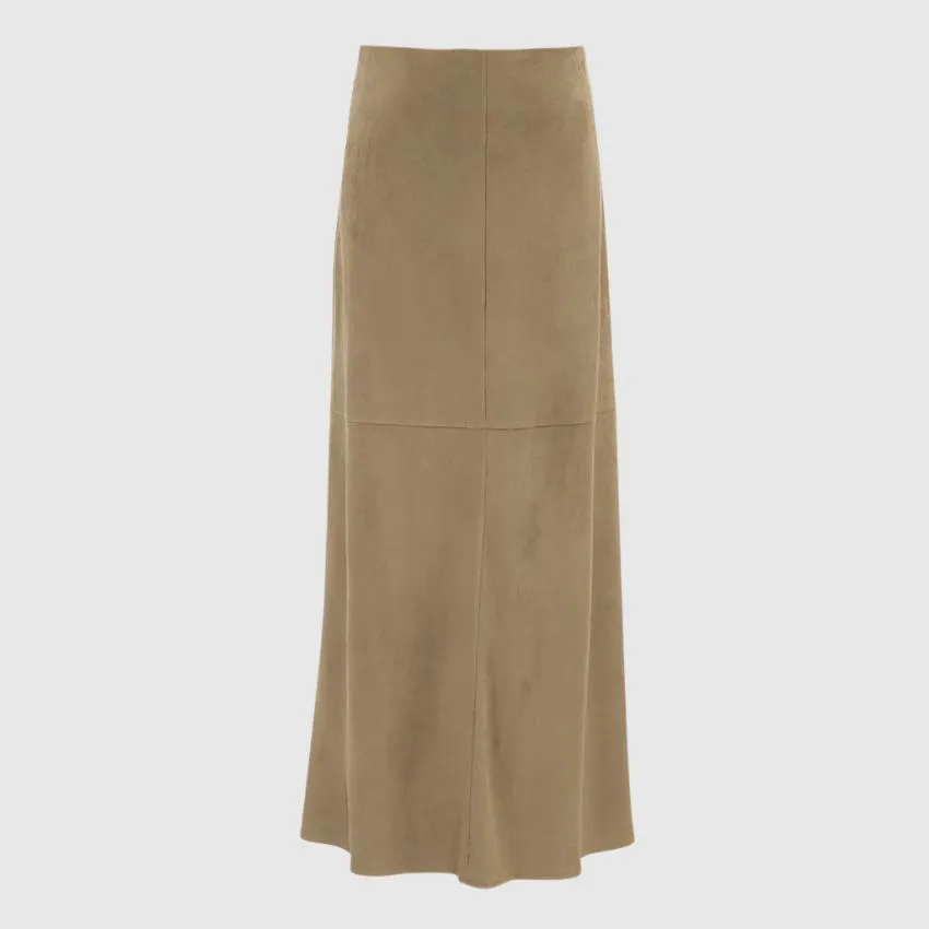 Women's Elegant Khaki High Waist Straight Long Suede Skirt