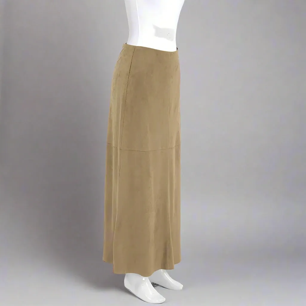 Women's Elegant Khaki High Waist Straight Long Suede Skirt