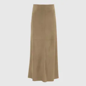 Women's Elegant Khaki High Waist Straight Long Suede Skirt