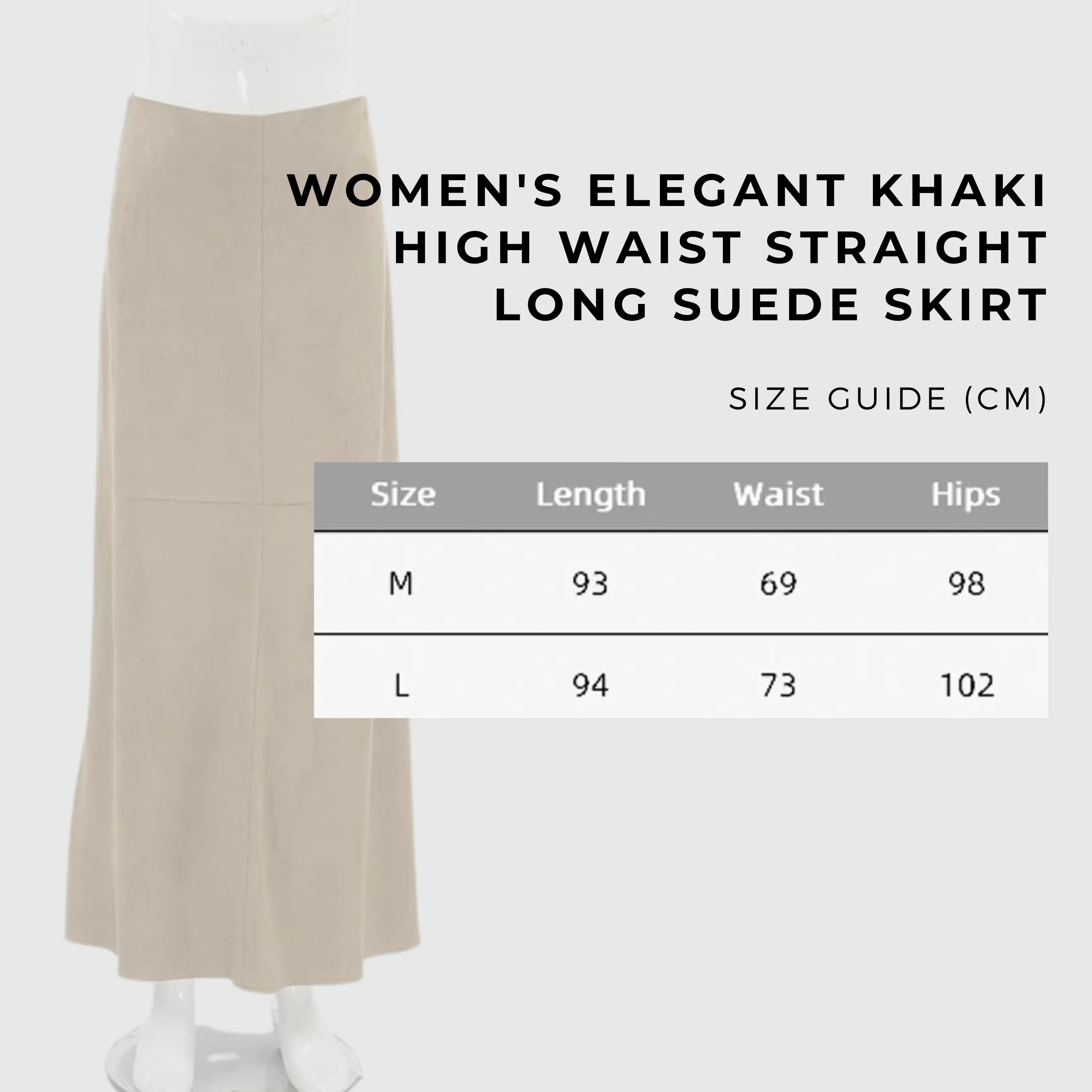 Women's Elegant Khaki High Waist Straight Long Suede Skirt