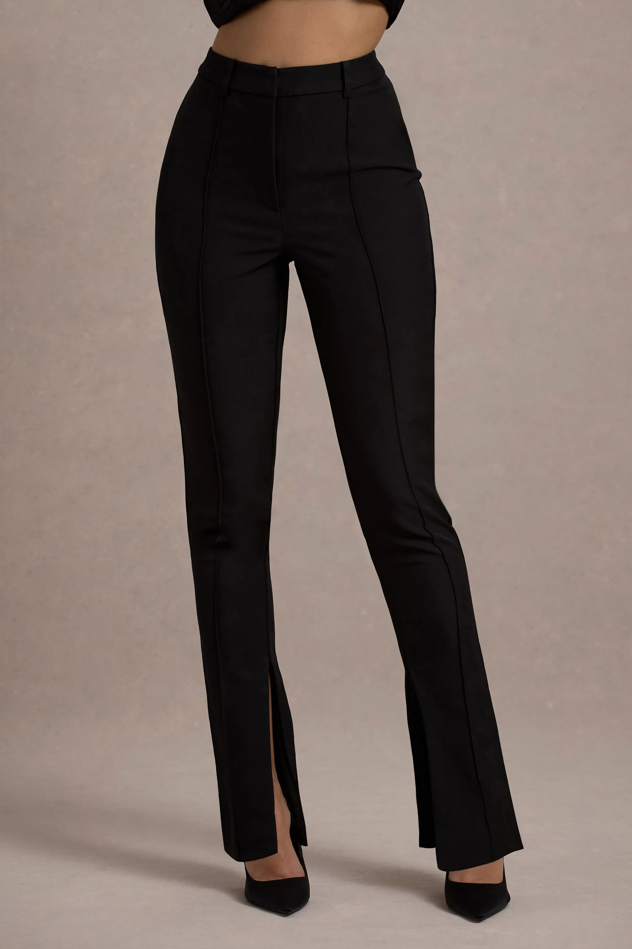 Wonder Woman | Black High Waist Straight Leg Trousers With Hem Split