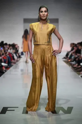 Yasmin Zaman - Mustard - Crop Top With Flowy Trouser - 2 Piece