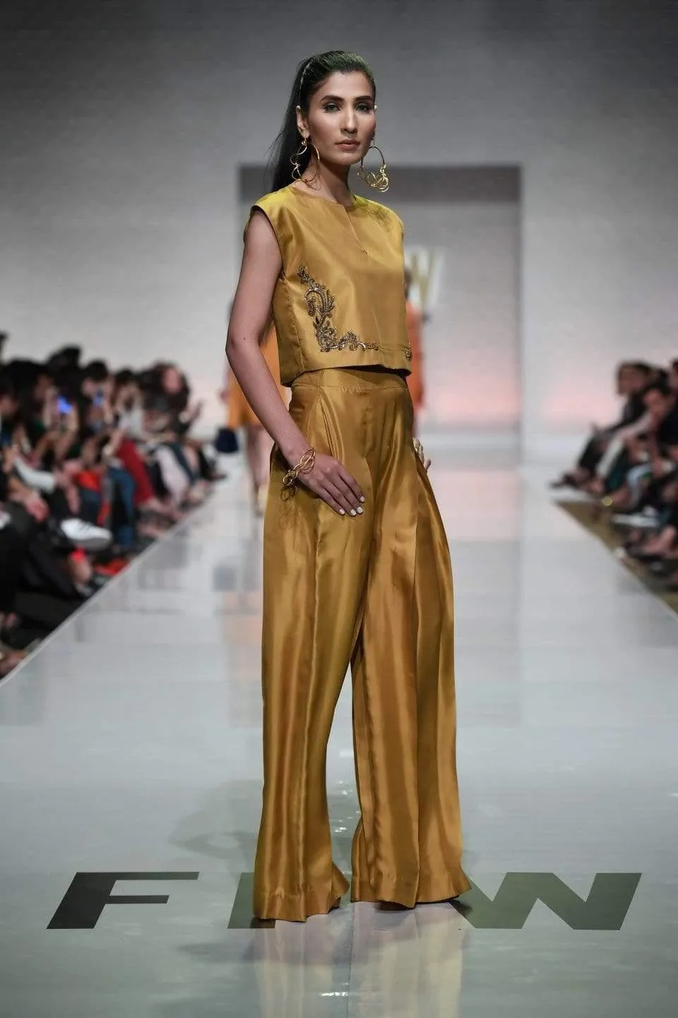 Yasmin Zaman - Mustard - Crop Top With Flowy Trouser - 2 Piece