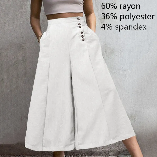 Yeknu Fashion High Waist Striped Pants Women Retro Work Trousers Autumn Casual Buttons Loose Elegant Party Wide Leg Pants