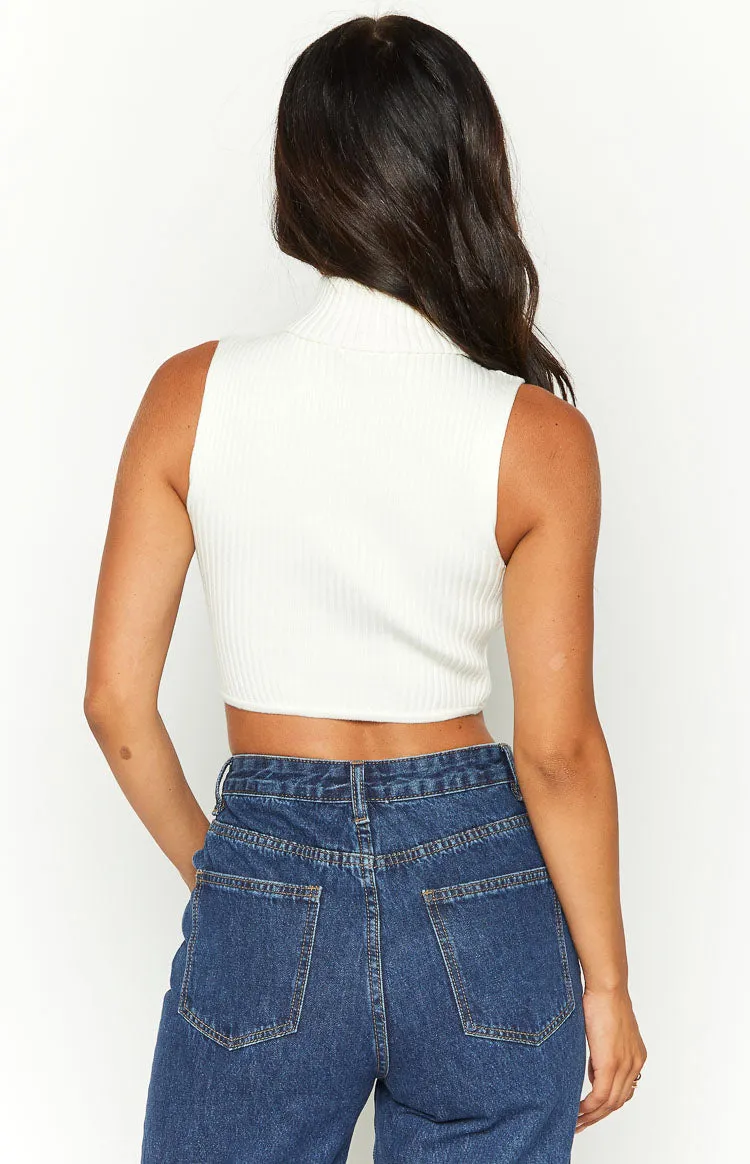 Yvette White Knit Crop Top